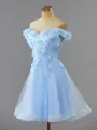 Unique A-line Off-the-Shoulder Tulle Short/Mini Homecoming Dress With Flower
