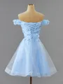 Unique A-line Off-the-Shoulder Tulle Short/Mini Homecoming Dress With Flower