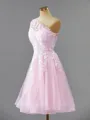 Charming A-line One-Shoulder Tulle Short/Mini Homecoming Dress With Appliques Lace