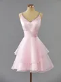 A-line V-Neck Delicate Organza Short/Mini Homecoming Dress With Beading