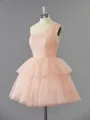 A-line Classy One-Shoulder Tulle Short/Mini Homecoming Dress With Cascading Ruffles