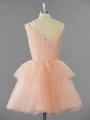 A-line Classy One-Shoulder Tulle Short/Mini Homecoming Dress With Cascading Ruffles
