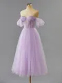 Flattering A-line Off-the-Shoulder Tulle Corset Tea-Length Homecoming Dress