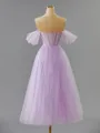 Flattering A-line Off-the-Shoulder Tulle Corset Tea-Length Homecoming Dress