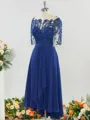 Graceful A-line Bateau 1/2 Sleeves Tea-Length Chiffon Mother of the Bride Dress With Applique