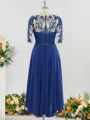 Graceful A-line Bateau 1/2 Sleeves Tea-Length Chiffon Mother of the Bride Dress With Applique
