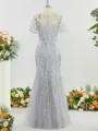 A-line Bateau Regal Short Sleeves Ankle-Length Tulle Mother of the Bride Dress With Sequin