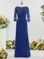 Sheath/Column Bateau 3/4 Sleeves Stylish Floor-Length Chiffon Mother of the Bride Dress With Applique