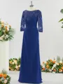 Sheath/Column Bateau 3/4 Sleeves Stylish Floor-Length Chiffon Mother of the Bride Dress With Applique