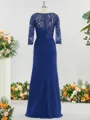 Sheath/Column Bateau 3/4 Sleeves Stylish Floor-Length Chiffon Mother of the Bride Dress With Applique