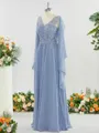 Classy A-line V-neck Floor-Length Chiffon Mother of the Bride Dress With Wrap