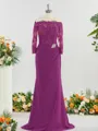 Sheath/Column Off-the-Shoulder Refined 3/4 Sleeves Sweep Train Chiffon Mother of the Bride Dress With Applique