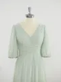 A-line Flattering V-neck 1/2 Sleeves Floor-Length Chiffon Mother of the Bride Dress With Pleated