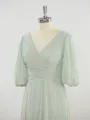 A-line Flattering V-neck 1/2 Sleeves Floor-Length Chiffon Mother of the Bride Dress With Pleated