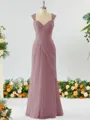 Sheath/Column Timeless Straps Floor-Length Chiffon Mother of the Bride Dress With Beading