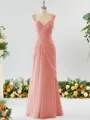 Sheath/Column Timeless Straps Floor-Length Chiffon Mother of the Bride Dress With Beading