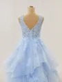 A-line Princess V-Neck Floor-Length Tulle Prom Dress With Appliques Lace
