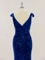 Sparkly Sheath/Column V-Neck Court Train Velvet Sequins Prom Dress With Slit
