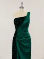 Sheath/Column One-Shoulder Floor-Length Sparking Velvet Sequins Prom Dress With Slit
