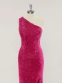 Sheath/Column One-Shoulder Glimmering Sweep Train open back Velvet Sequins Prom Dress With Slit