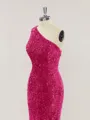 Sheath/Column One-Shoulder Glimmering Sweep Train open back Velvet Sequins Prom Dress With Slit