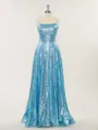 A-line Spaghetti Straps Twinkling Sweep Train Sequins Prom Dress