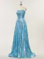A-line Spaghetti Straps Twinkling Sweep Train Sequins Prom Dress