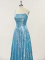 A-line Spaghetti Straps Twinkling Sweep Train Sequins Prom Dress