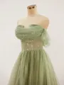 Elegant A-line Off-the-Shoulder Court Train open back Tulle Corset Prom Dress With Sequins