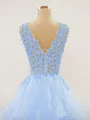 A-line Charming V-Neck Floor-Length Tulle Prom Dress With Appliques Lace
