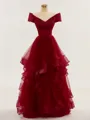 A-line Stunning Off-the-Shoulder Floor-Length Tulle Prom Dress With Ruffles
