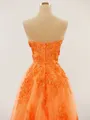 A-line Dreamy Sweetheart Floor-Length Tulle Corset Prom Dress With Flower