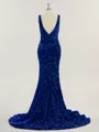 Sheath/Column V-Neck Shining Sweep Train Velvet Sequins Prom Dress With Slit