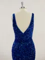 Sheath/Column V-Neck Shining Sweep Train Velvet Sequins Prom Dress With Slit