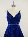 A-line V-Neck Coruscating Sweep Train Velvet Sequins Prom Dress