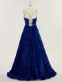 A-line V-Neck Coruscating Sweep Train Velvet Sequins Prom Dress