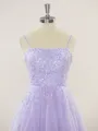 Perfect A-line Spaghetti Straps Floor-Length Tulle Prom Dress With Beading