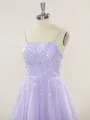 Perfect A-line Spaghetti Straps Floor-Length Tulle Prom Dress With Beading