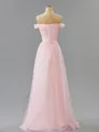 A-line Off-the-Shoulder Unique Floor-Length Tulle Prom Dress With Pleated