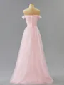 A-line Off-the-Shoulder Unique Floor-Length Tulle Prom Dress With Pleated