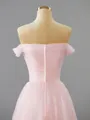 A-line Off-the-Shoulder Unique Floor-Length Tulle Prom Dress With Pleated