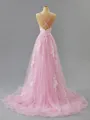 Exquisite A-line V-Neck Court Train Tulle Prom Dress With Slit