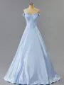 Ball-Gown Off-the-Shoulder Sweep Train Grand Satin Corset Prom Dress With Beading
