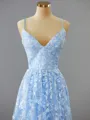 A-line Enchanting V-Neck Sweep Train Lace Prom Dress With Appliques Lace