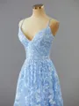 A-line Enchanting V-Neck Sweep Train Lace Prom Dress With Appliques Lace