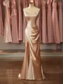 Sheath/Column Breathtaking Sweetheart Sweep Train open back Silk like Satin Prom Dress With Slit