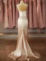 Sheath/Column Breathtaking Sweetheart Sweep Train open back Silk like Satin Prom Dress With Slit