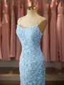 Classy Trumpet/Mermaid Spaghetti Straps Court Train open back Tulle Prom Dress With Appliques Lace