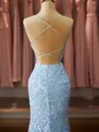 Classy Trumpet/Mermaid Spaghetti Straps Court Train open back Tulle Prom Dress With Appliques Lace