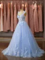 Graceful Ball-Gown Off-the-Shoulder Chapel Train Tulle Prom Dress With Flower